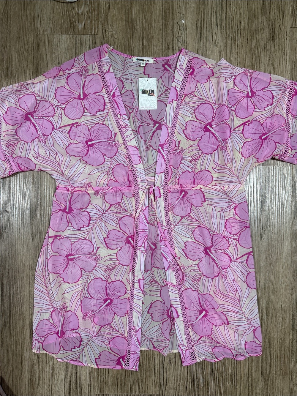 Miken Pink Floral Tie-Front coverup Top XL